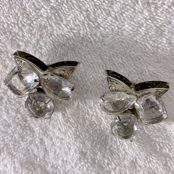 Vintage Handmade Silver Clear Bejewelled Shirt Collar Top Covers - Picture 3 of 7